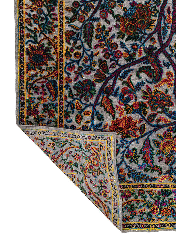 aprezo blue wool and silk hand knotted Rug - Backing Shot aprezo blue wool and silk hand knotted Rug - Backing Shot