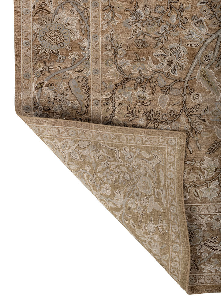 gulmarg gold wool and silk hand knotted Rug - Backing Shot