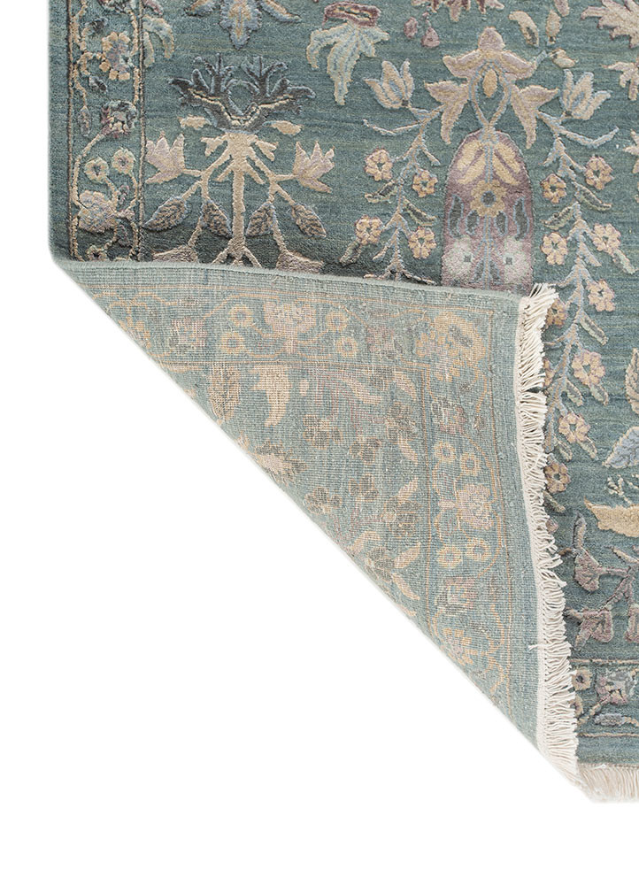far east blue wool and silk hand knotted Rug - Backing Shot far east blue wool and silk hand knotted Rug - Backing Shot