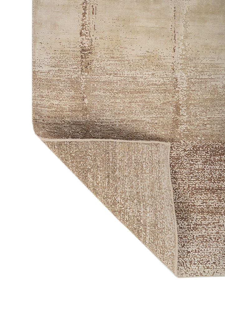entropy beige and brown wool and silk hand knotted Rug - Backing Shot
