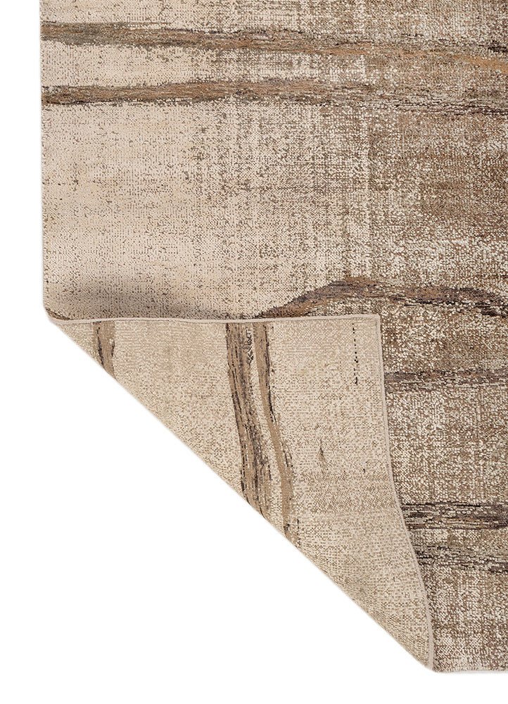 entropy ivory wool and silk hand knotted Rug - Backing Shot
