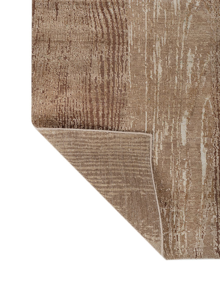 entropy ivory wool and silk hand knotted Rug - Backing Shot