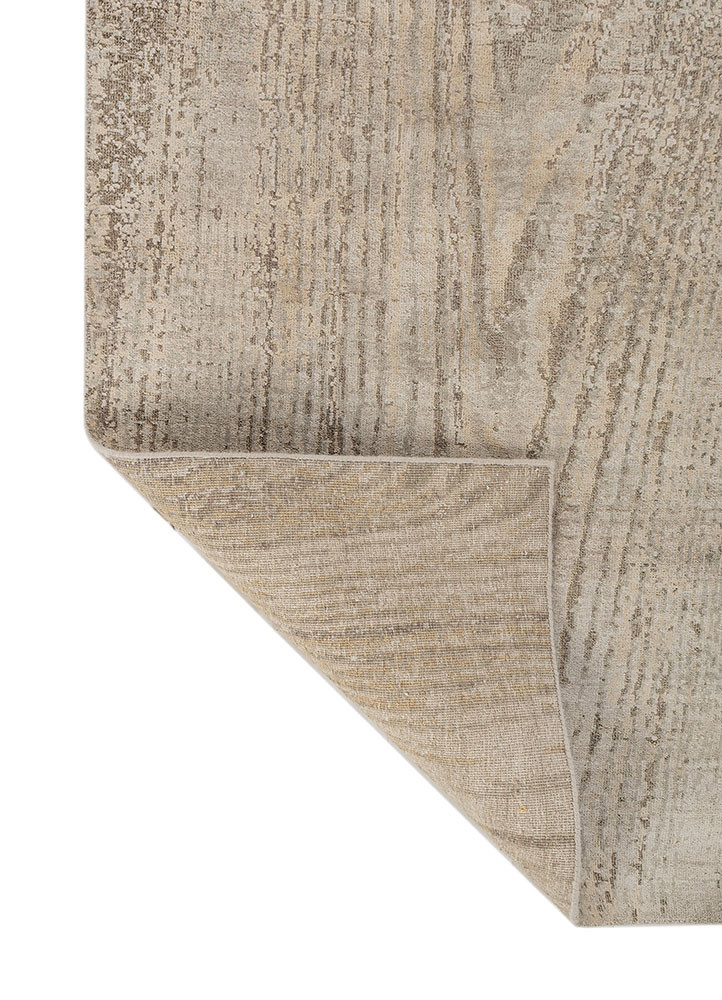 entropy beige and brown wool and silk hand knotted Rug - Backing Shot
