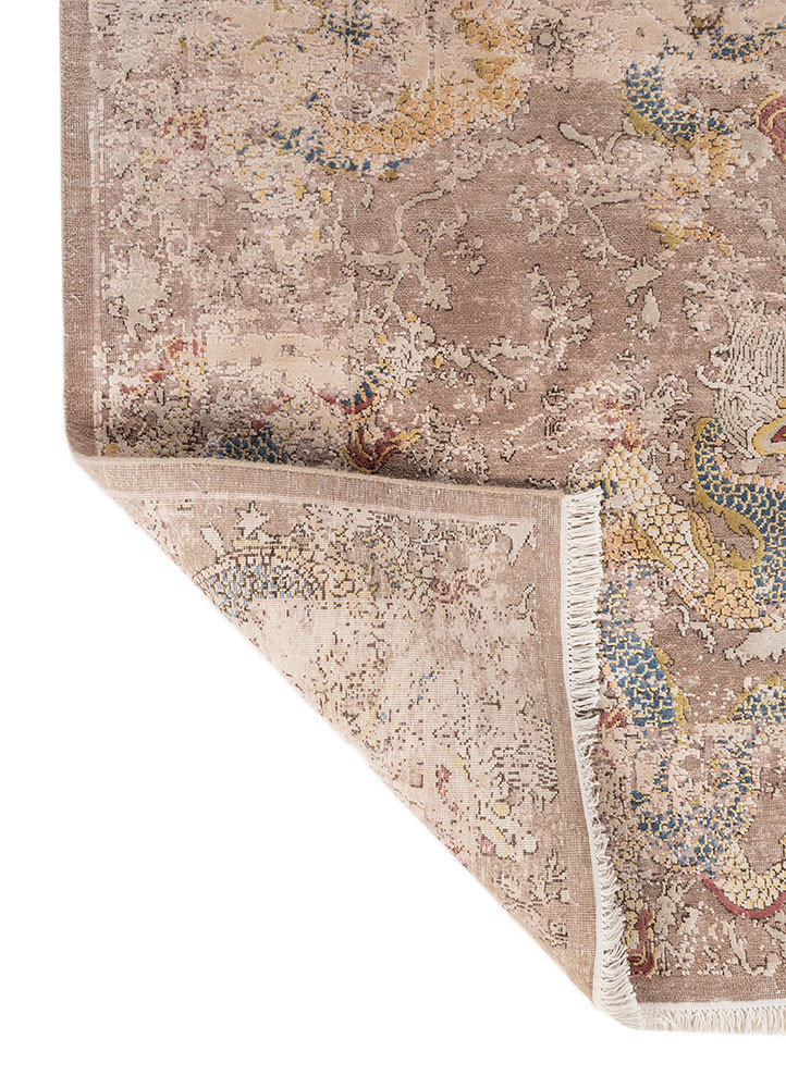 aprezo beige and brown wool and silk hand knotted Rug - Backing Shot aprezo beige and brown wool and silk hand knotted Rug - Backing Shot