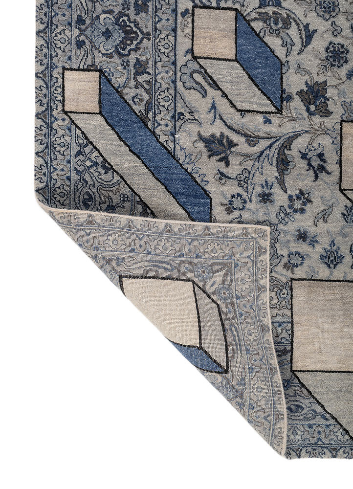 playing with tradition blue wool and silk hand knotted Rug - Backing Shot playing with tradition blue wool and silk hand knotted Rug - Backing Shot