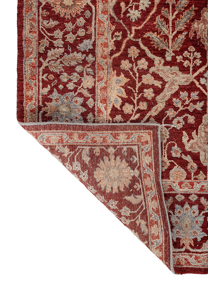 playing with tradition red and orange wool and silk hand knotted Rug - Backing Shot playing with tradition red and orange wool and silk hand knotted Rug - Backing Shot