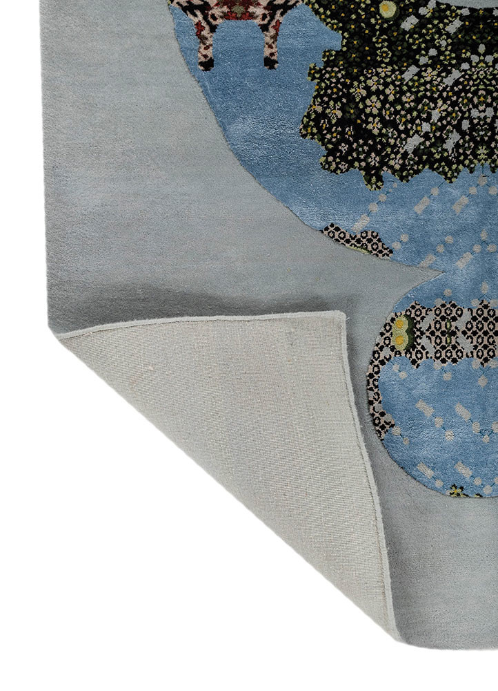 days blue wool and silk hand knotted Rug - Backing Shot days blue wool and silk hand knotted Rug - Backing Shot