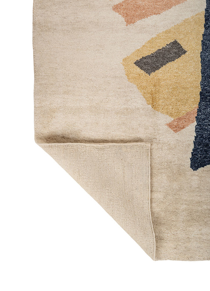 sthir beige and brown wool hand knotted Rug - Backing Shot sthir beige and brown wool hand knotted Rug - Backing Shot