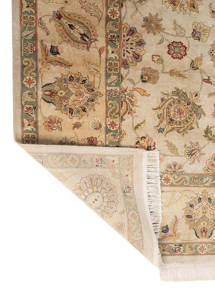 gulmarg ivory silk hand knotted Rug - Backing Shot