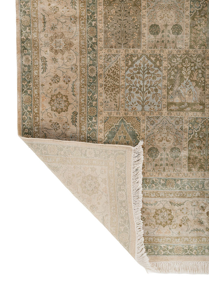 gulmarg ivory silk hand knotted Rug - Backing Shot