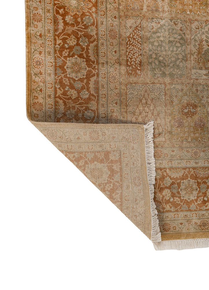 gulmarg red and orange silk hand knotted Rug - Backing Shot