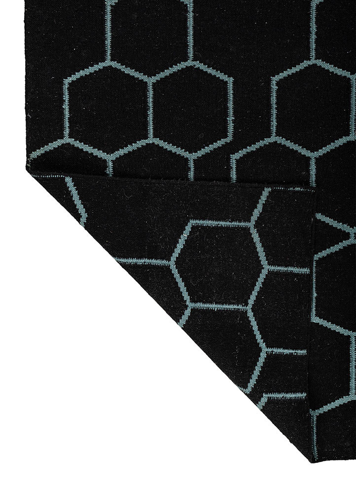 indusbar grey and black wool flat weaves Rug - Backing Shot