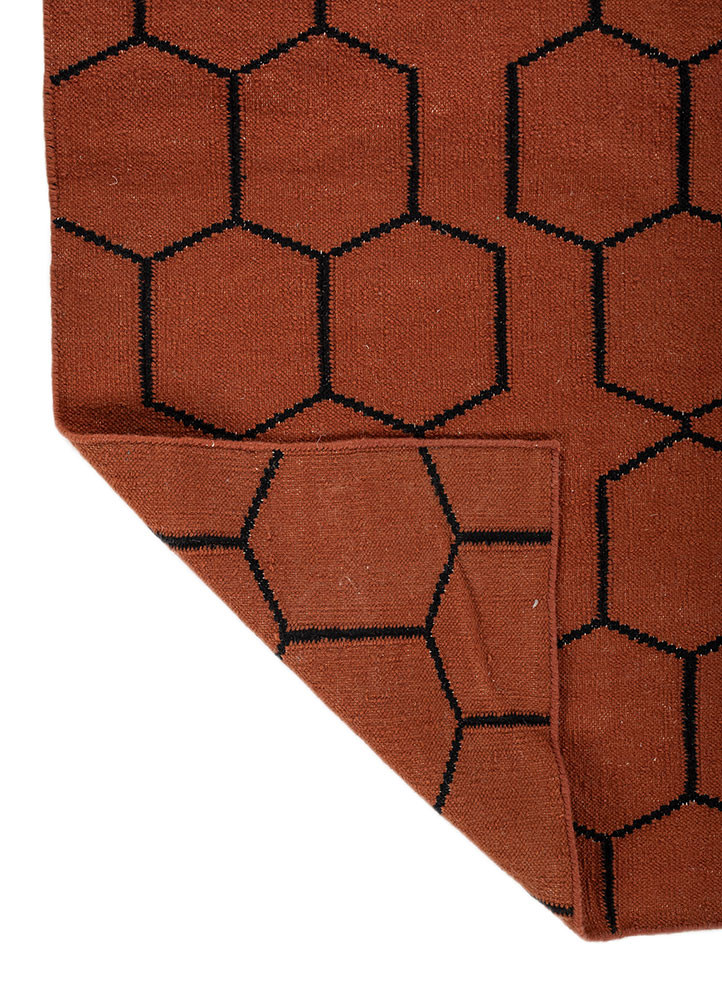 indusbar red and orange wool flat weaves Rug - Backing Shot