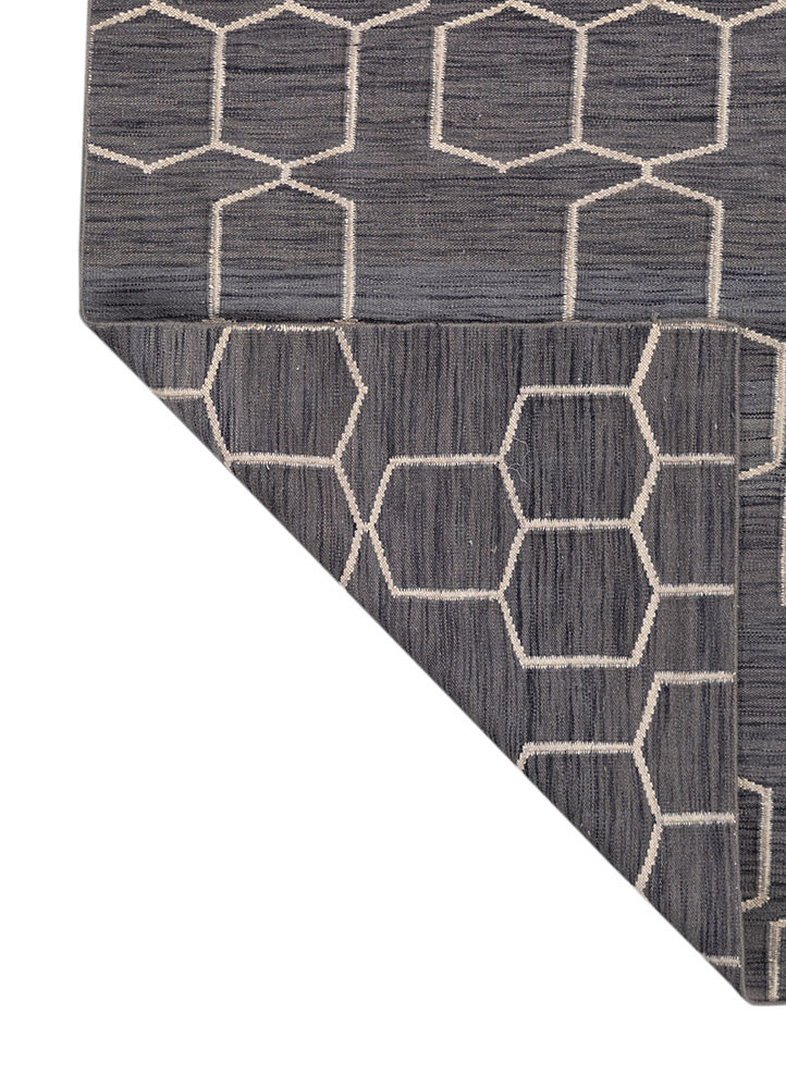 indusbar grey and black wool flat weaves Rug - Backing Shot indusbar grey and black wool flat weaves Rug - Backing Shot