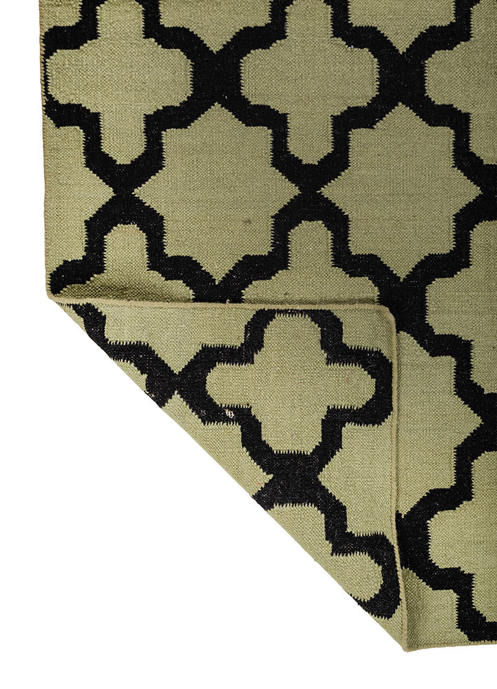 indusbar green wool flat weaves Rug - Backing Shot