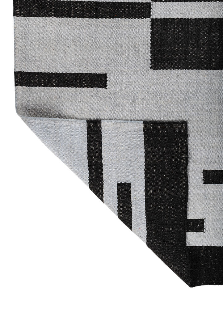 indusbar grey and black wool flat weaves Rug - Backing Shot