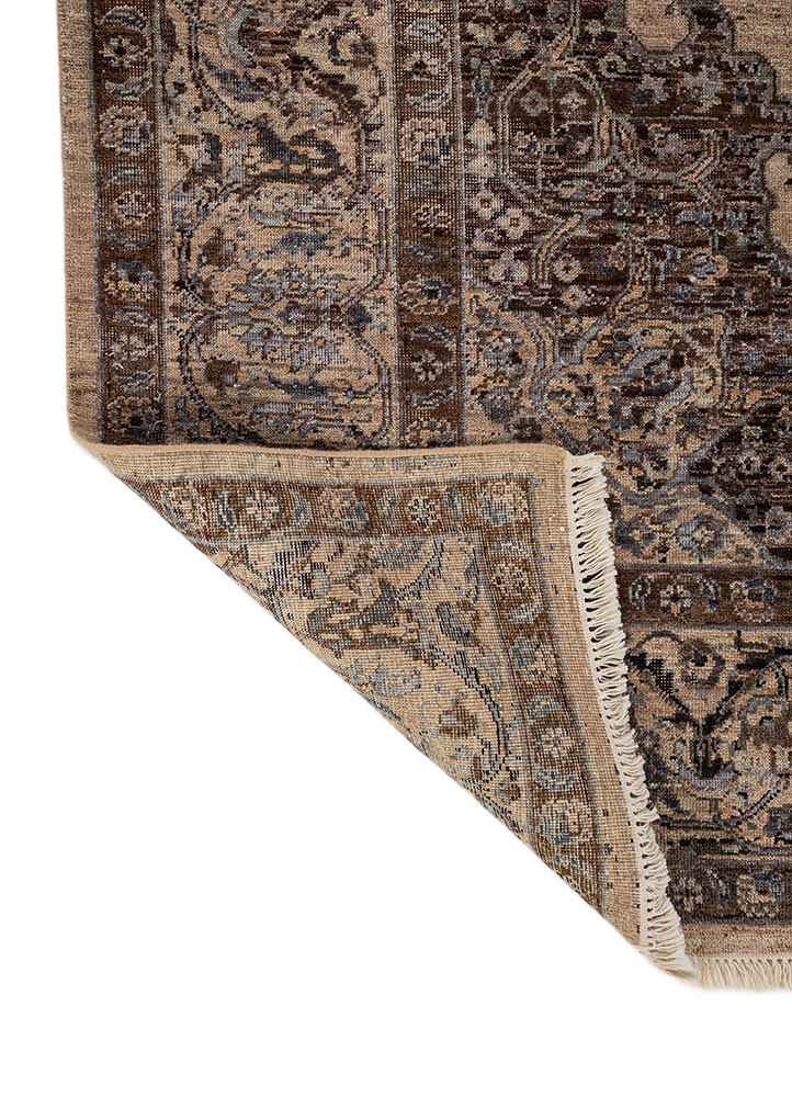 someplace in time grey and black afghan wool hand knotted Rug - Backing Shot