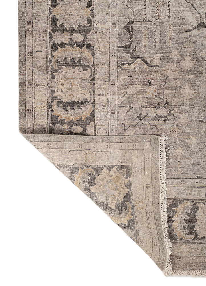 someplace in time grey and black afghan wool hand knotted Rug - Backing Shot