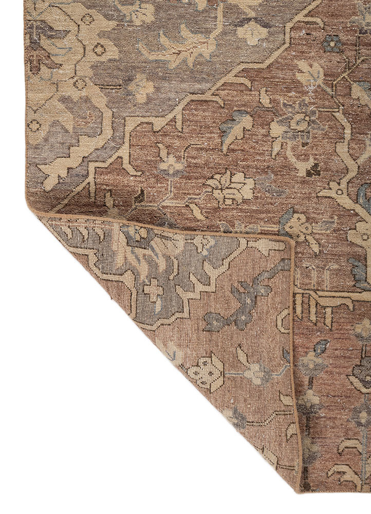 someplace in time red and orange wool hand knotted Rug - Backing Shot