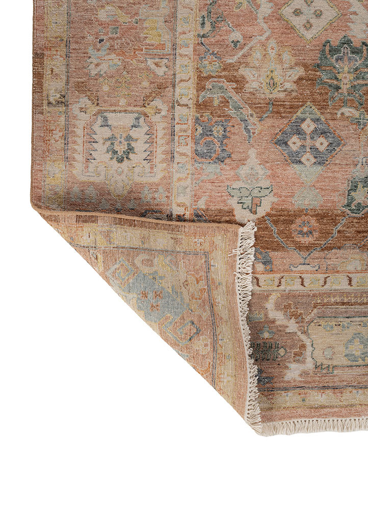 someplace in time red and orange afghan wool hand knotted Rug - Backing Shot