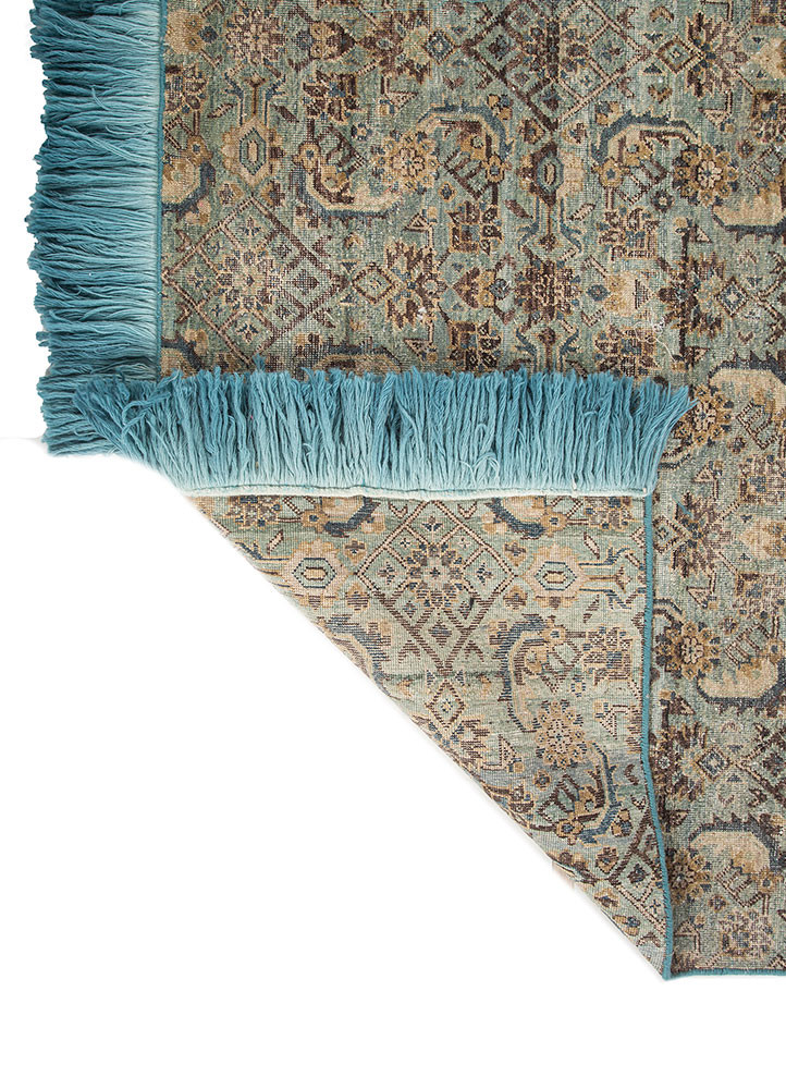 someplace in time blue wool hand knotted Rug - Backing Shot someplace in time blue wool hand knotted Rug - Backing Shot