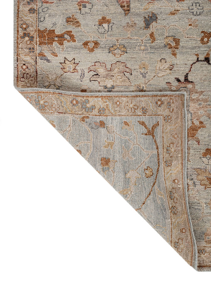 someplace in time blue wool hand knotted Rug - Backing Shot