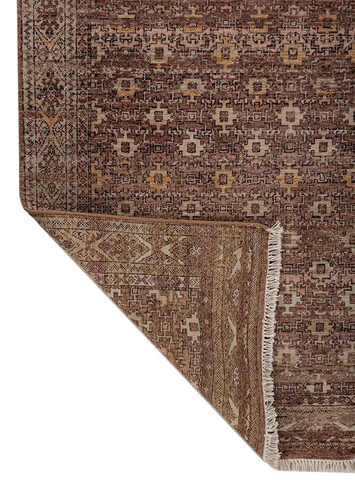 someplace in time red and orange afghan wool hand knotted Rug - Backing Shot