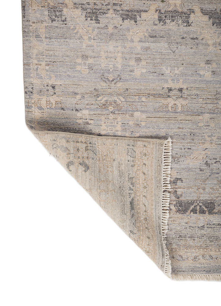 someplace in time blue afghan wool hand knotted Rug - Backing Shot