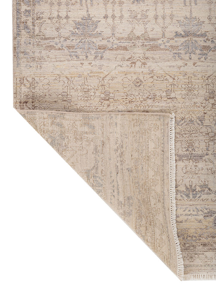 someplace in time beige and brown afghan wool hand knotted Rug - Backing Shot