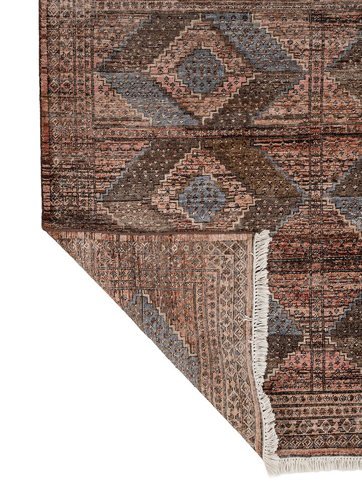 someplace in time red and orange afghan wool hand knotted Rug - Backing Shot