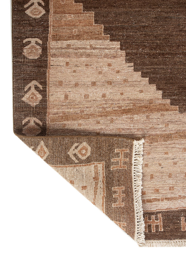 thyme beige and brown wool hand knotted Rug - Backing Shot