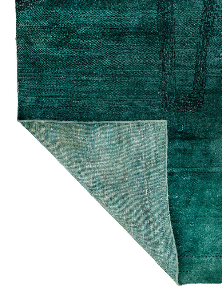 aprezo green wool and silk hand knotted Rug - Backing Shot