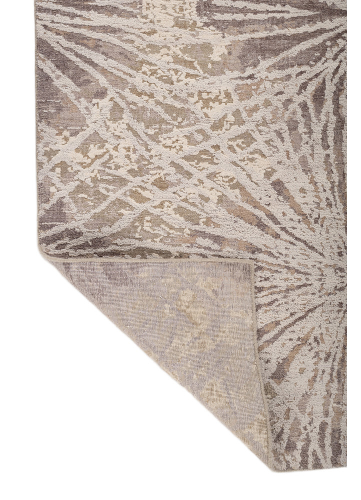 chaos theory by kavi grey and black wool and bamboo silk hand knotted Rug - Backing Shot