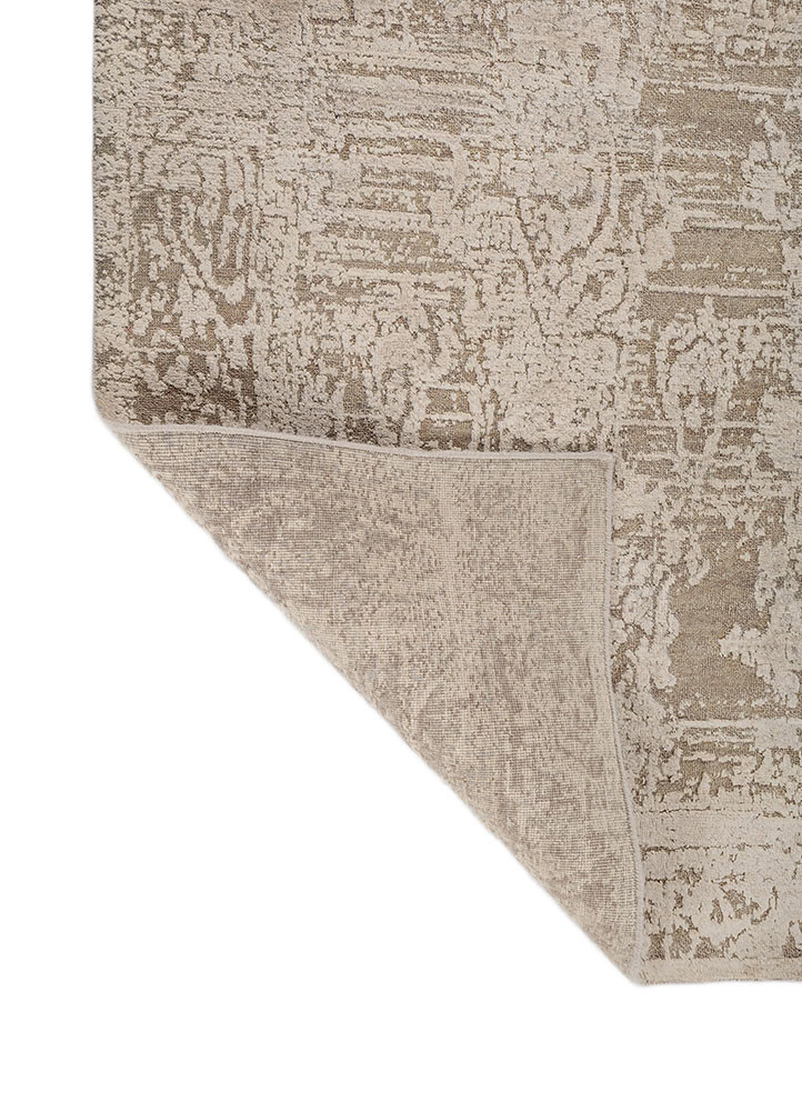 far east ivory wool and silk hand knotted Rug - Backing Shot