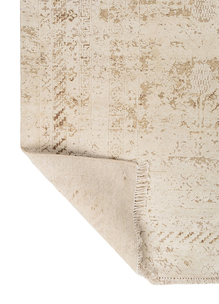 far east ivory wool and silk hand knotted Rug - Backing Shot