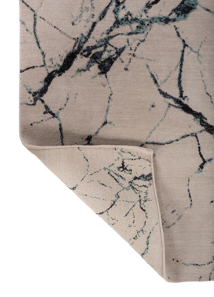 urban pause by kavi ivory wool and silk hand knotted Rug - Backing Shot