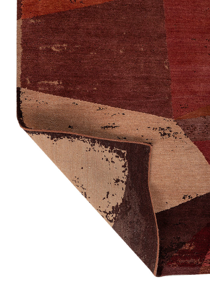 unfold by kavi red and orange wool and silk hand knotted Rug - Backing Shot