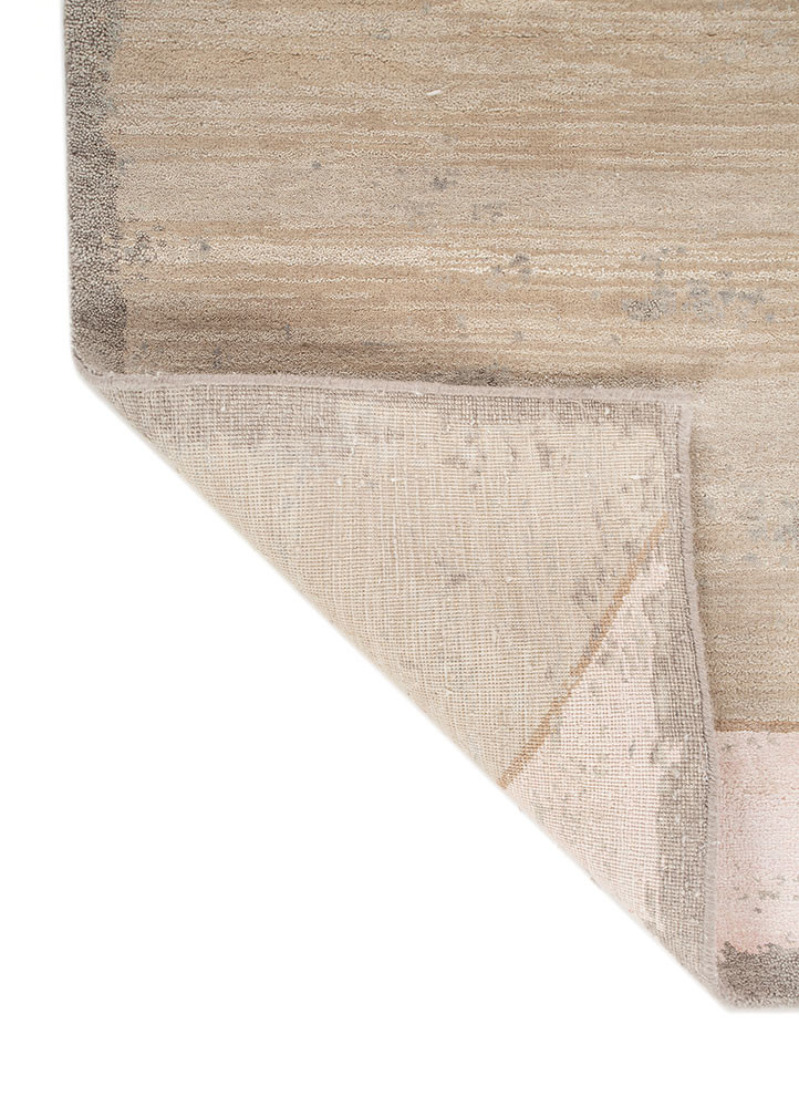hidden by kavi beige and brown wool and silk hand knotted Rug - Backing Shot