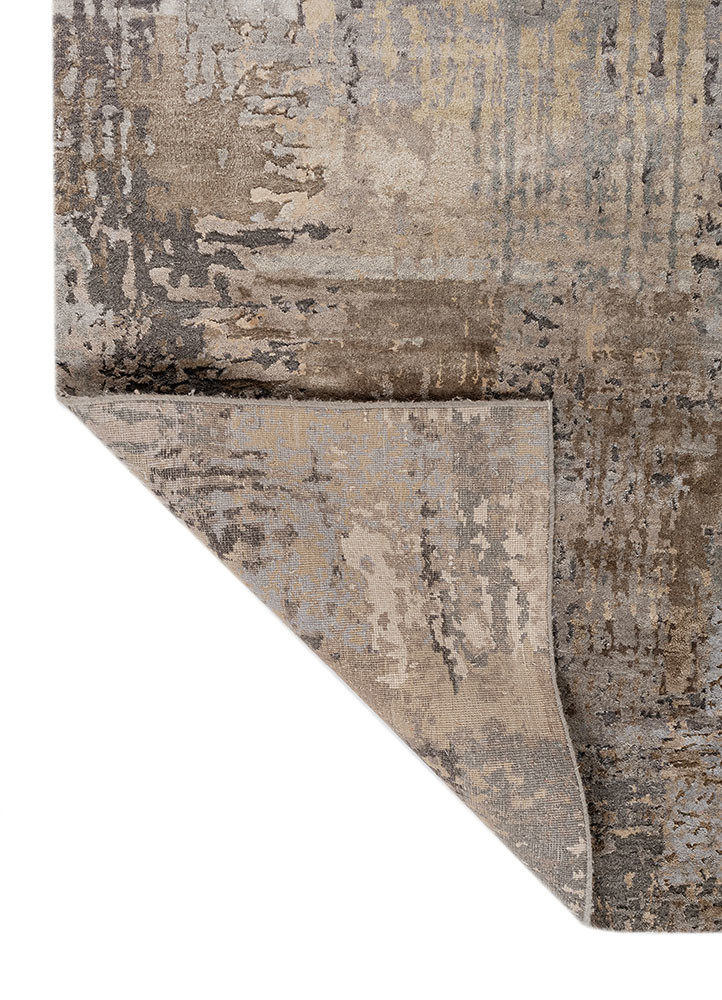 aprezo beige and brown wool and silk hand knotted Rug - Backing Shot aprezo beige and brown wool and silk hand knotted Rug - Backing Shot