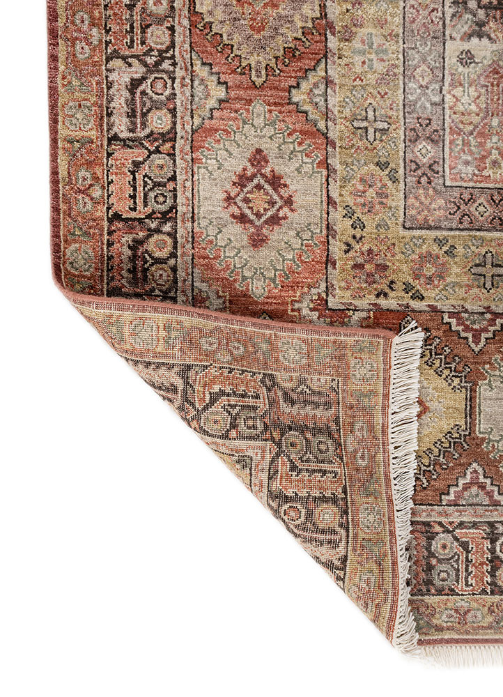 someplace in time red and orange afghan wool hand knotted Rug - Backing Shot