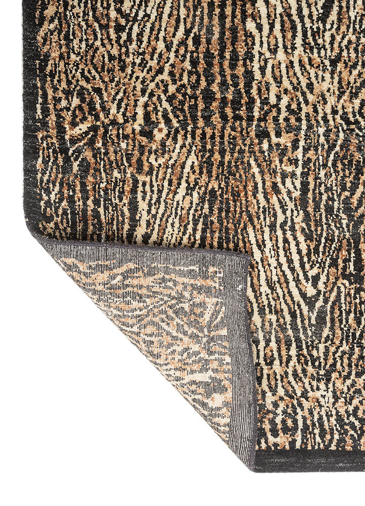 gilded age grey and black afghan wool hand knotted Rug - Backing Shot