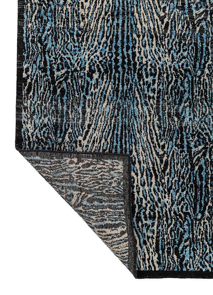 gilded age grey and black afghan wool hand knotted Rug - Backing Shot