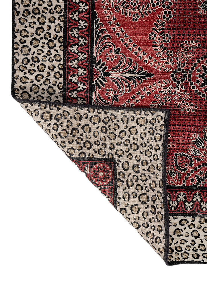 gilded age red and orange afghan wool hand knotted Rug - Backing Shot