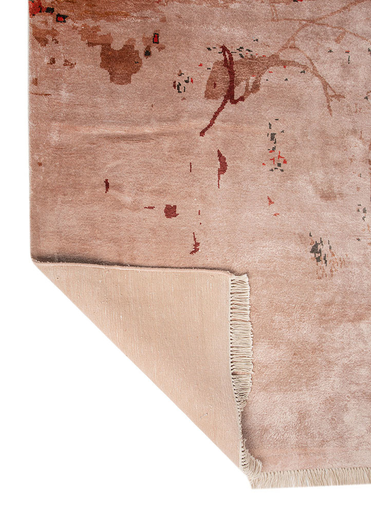 free verse by kavi red and orange bamboo silk hand knotted Rug - Backing Shot