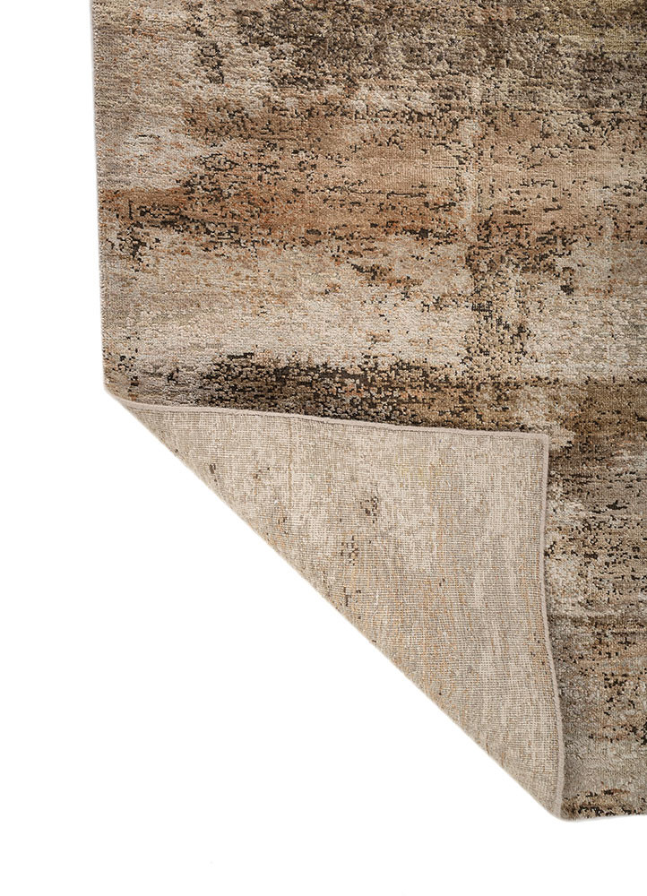 entropy ivory wool and silk hand knotted Rug - Backing Shot