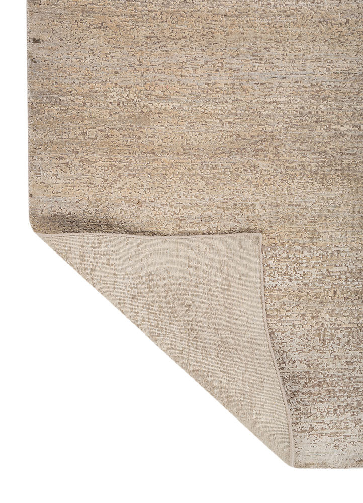 entropy ivory wool and silk hand knotted Rug - Backing Shot