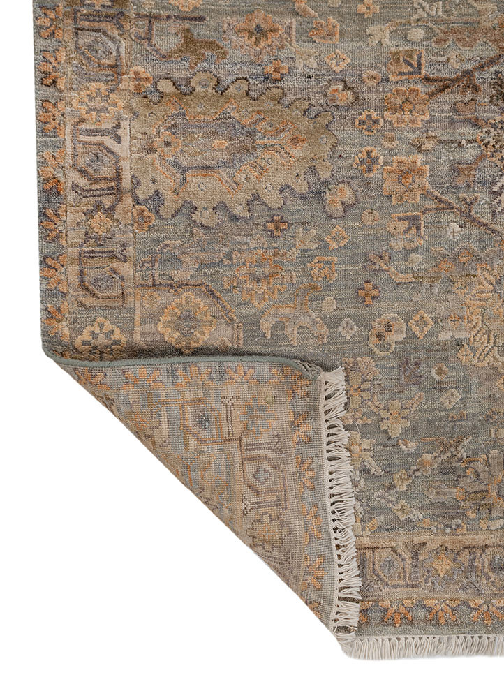 viscaya blue afghan wool and silk hand knotted Rug - Backing Shot