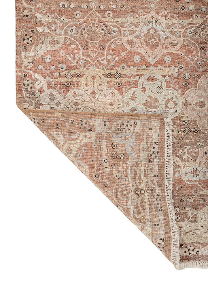 viscaya red and orange afghan wool and silk hand knotted Rug - Backing Shot