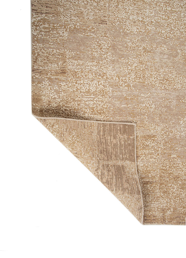 entropy beige and brown wool and silk hand knotted Rug - Backing Shot