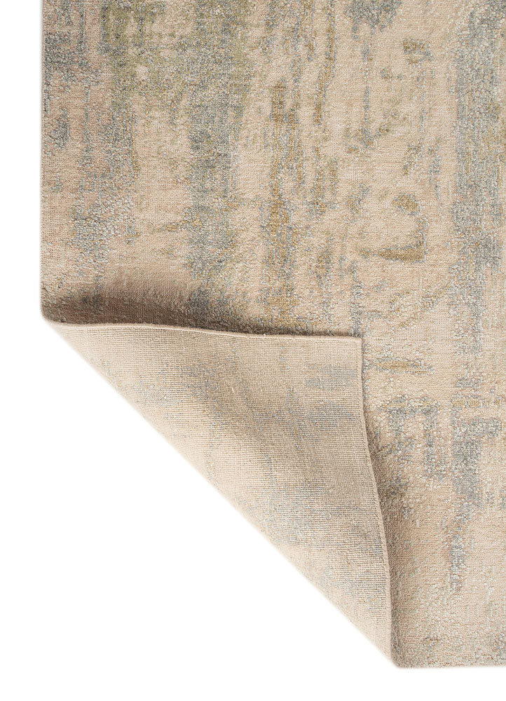 entropy ivory wool and silk hand knotted Rug - Backing Shot